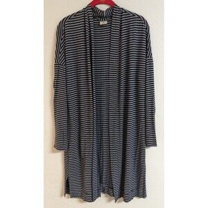 SOMA Navy & White Open Front Rayon Blend Long Sleeve Robe Loungewear Size Medium